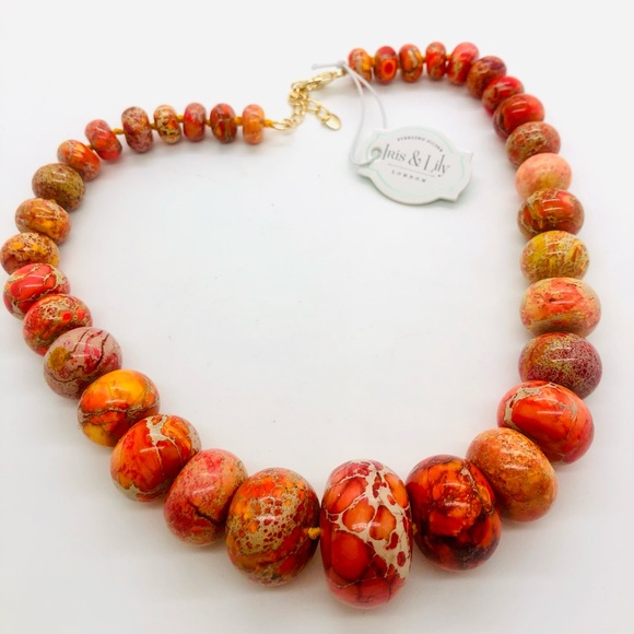 Gorgeous Orange Natural Jasper Stone Necklace NWT - Picture 1 of 17